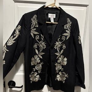 Victor Costa Black Blazer with Cream Embroidery